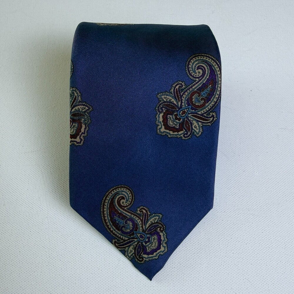 VTG Mallory & Church London Pure Italian Silk Men's Neck Tie Navy Blue Paisley - Picture 11 of 12